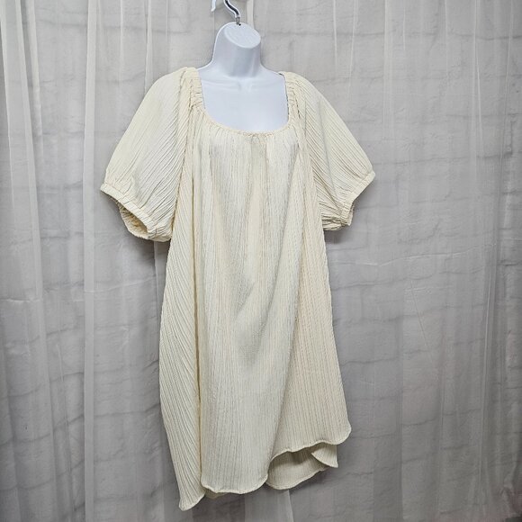 Boohoo Dress Cream Shift Coquette Boho Puff Sleeve 18 NWT - Picture 4 of 11